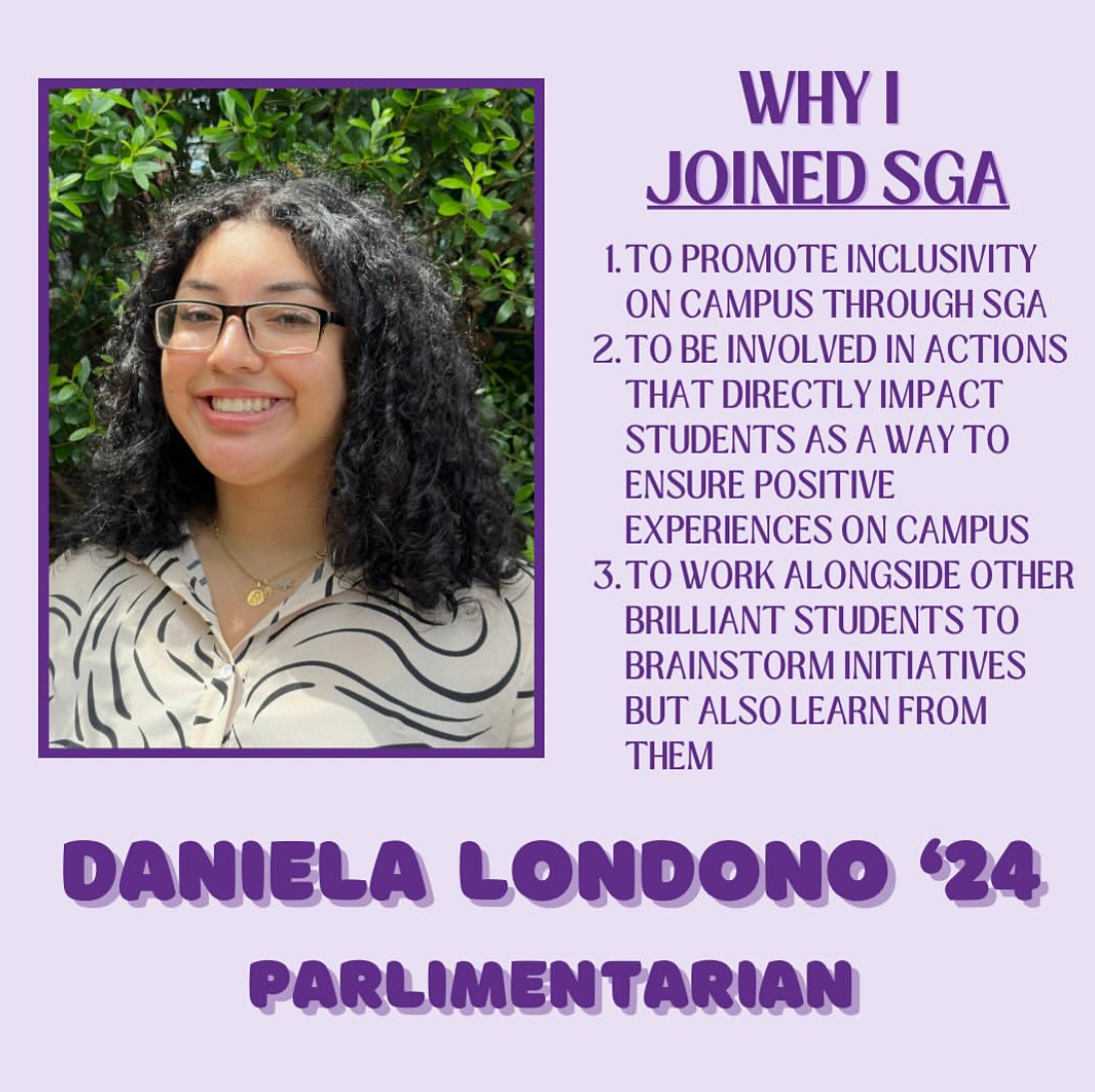 A post from the SGA about Daniela Londono