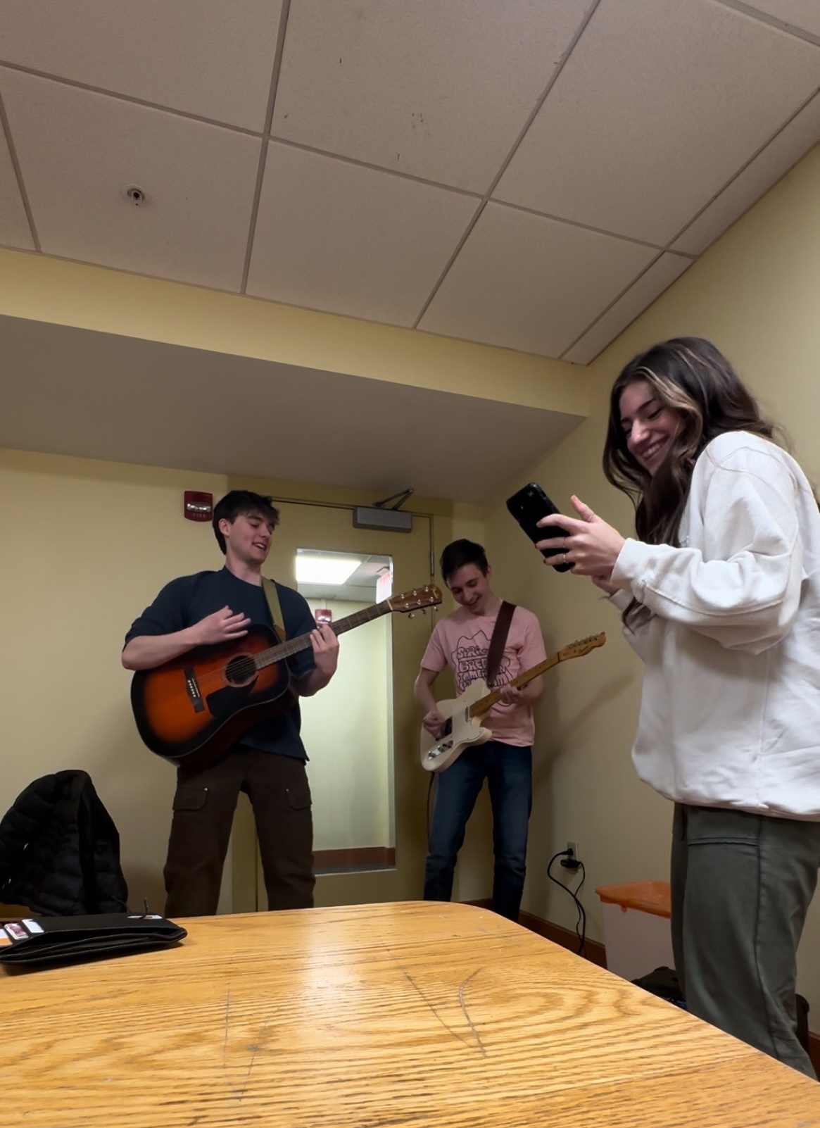 Benjamin, Henry and Ellie practicing in the basement of Clark Hall (2024)Benjamin, Henry and Ellie practicing in the basement of Clark Hall (2024)