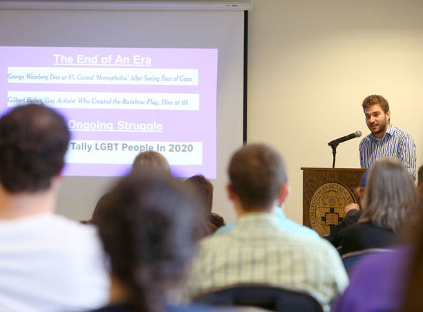 Keith Plummer '17 presents &quot;Avowal and Queer Liberation: Discourse, Identity, and Social Change” as part of the sociology and anthropology honors program during the Academic Conference.