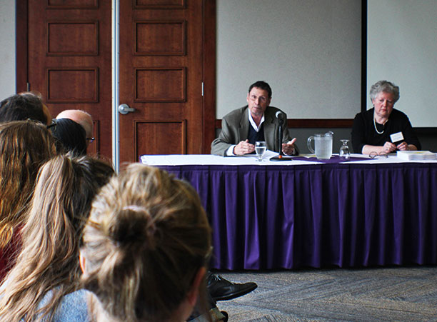 Barbara Tylenda addresses a group of students.