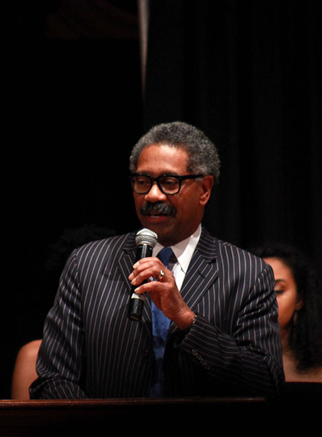 BSU Founder Arthur Martin delivers a speech during the BSU 20th Annual Fashion Show.