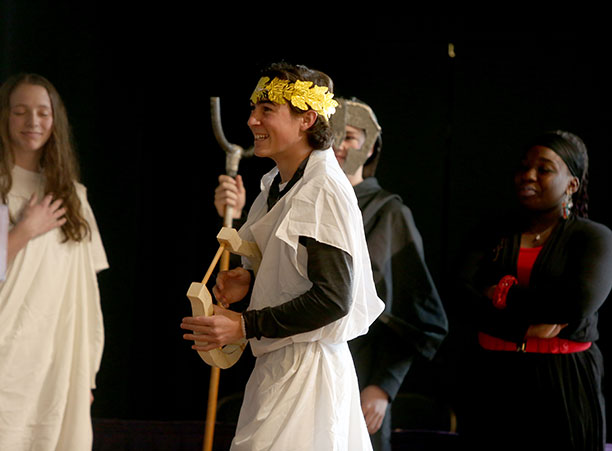 Students from Milton High School compete in the Classics Day 2018 costume contest