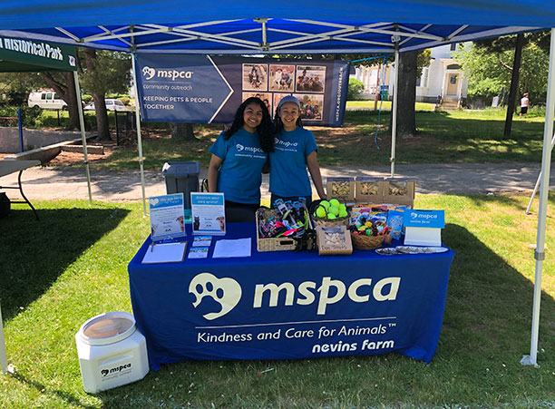A student sits at a booth for the MSPCA