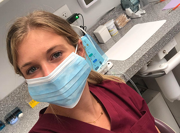 A student wears a medical mask