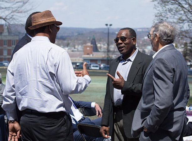 The Holy Cross community gathers to celebrate the dedication of the new athletic complex.