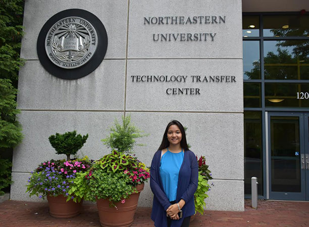 Princy Sindurakar '20, a biology major, interns at Northeastern University in Boston, Mass.