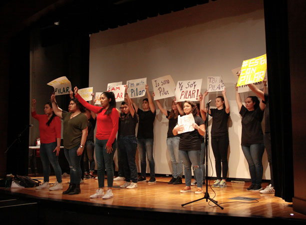 Uni2ACT, Holy Cross’s bilingual theatre troupe, kicked off the Academic Conference with their production of “Walking Still: Rompiendo Barriers y Building Puentes.”