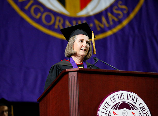 Marybeth Kearns-Barrett '84, director of college chaplains, delivers the invocation.