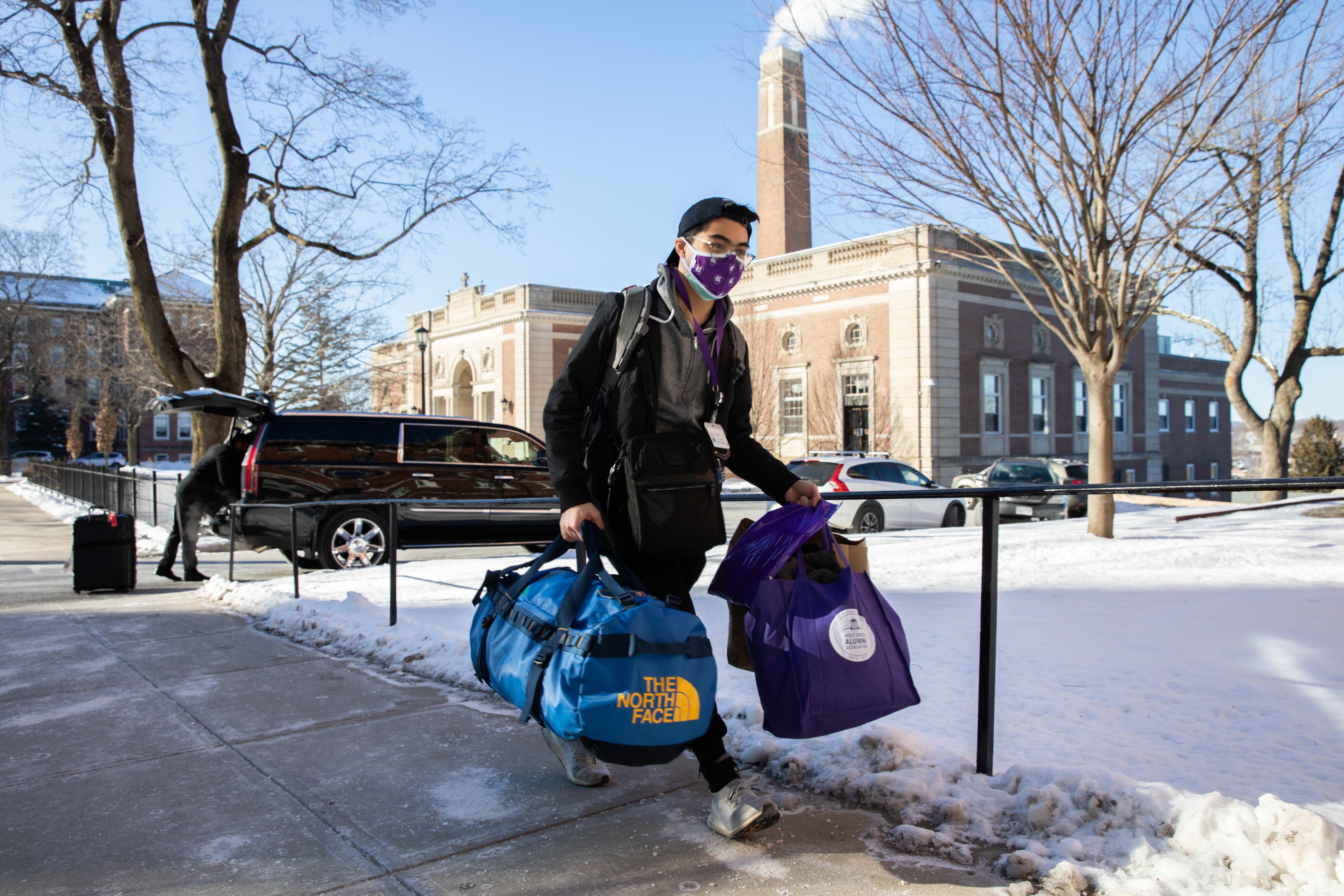 Move-in for the spring semester at Holy Cross. Photos by Avanell Chang.