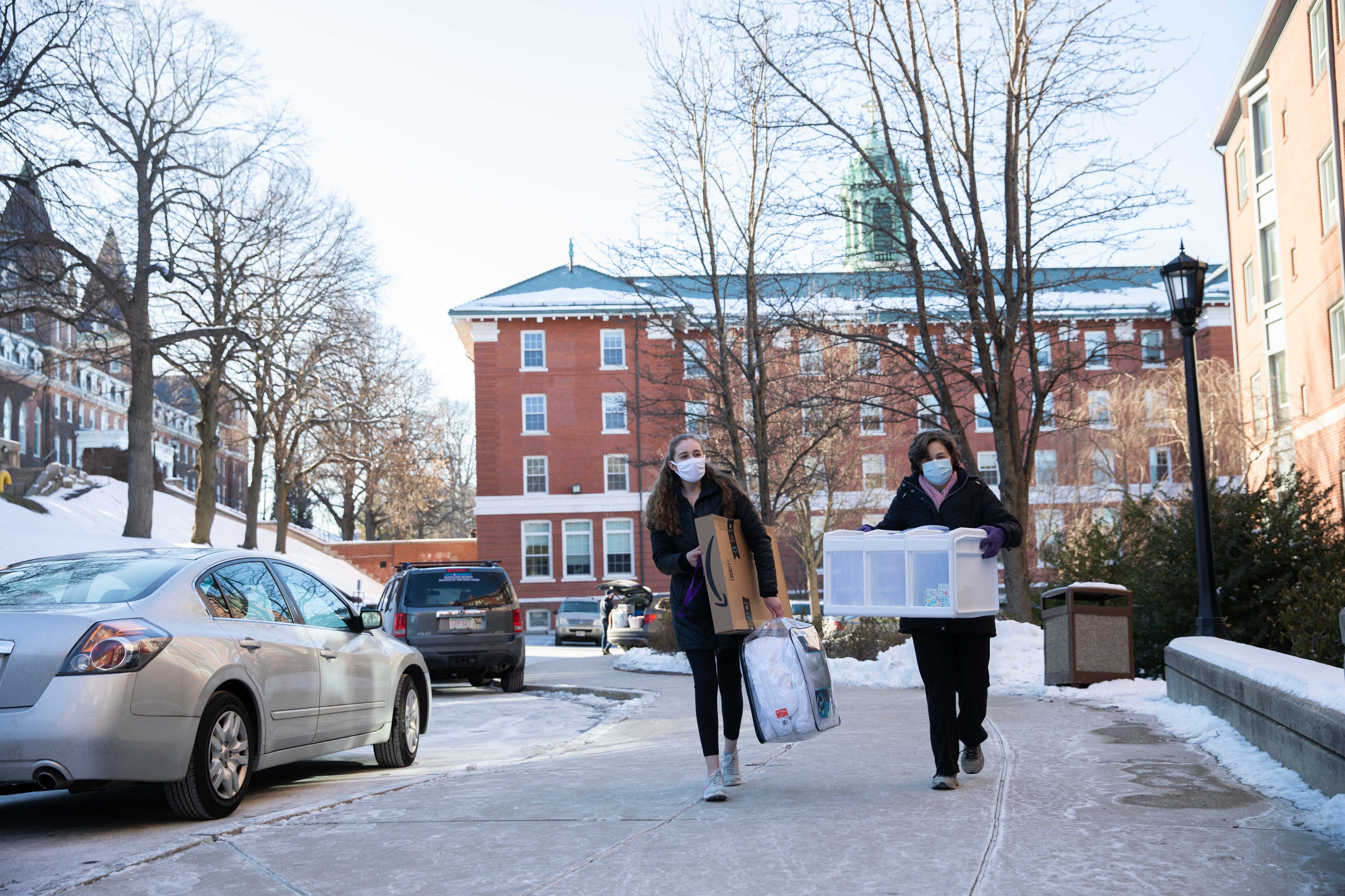 Move-in for the spring semester at Holy Cross. Photos by Avanell Chang.