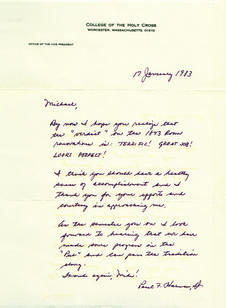 A handwritten letter describing the completion of renovations at The Pub