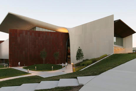 Exterior view of students leaving the Prior Performing Arts Center