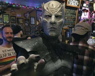 A photo of André  Isaacs dressed as the Night King from "Game of Thrones"