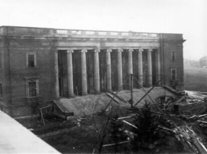 Black and white photo of Dinand Library