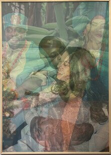 Photo collage portrait of a couple embracing