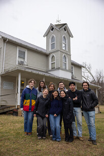 Students in front of civic league building