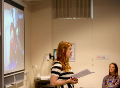 Meghan Kelly '17, a member of the Teacher Education Program, offers her presentations titled “La Curva Aprendizaje: Teacher's Edition,” or “The Learning Curve: Teacher’s Edition,” during the Academic Conference.