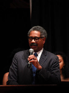 BSU Founder Arthur Martin delivers a speech during the BSU 20th Annual Fashion Show.