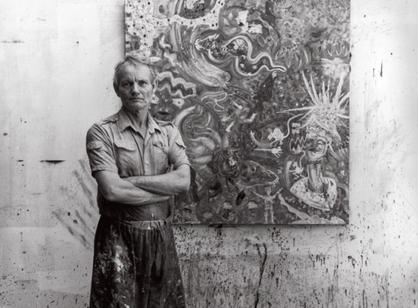 American expressionist Robert Beauchamp stands in his Manhattan studio circa 1980.