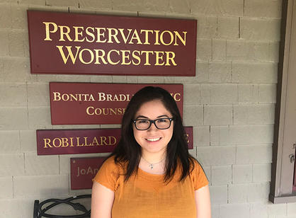 Karina Cardenas '19, an architectural studies major with minors in Chinese and studio arts, interns at Preservation Worcester in Worcester, Mass.