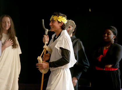 Students from Milton High School compete in the Classics Day 2018 costume contest