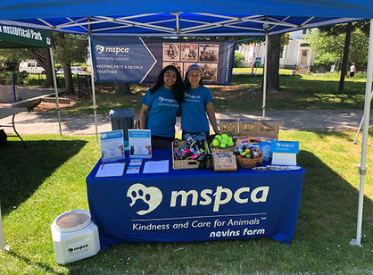 A student sits at a booth for the MSPCA