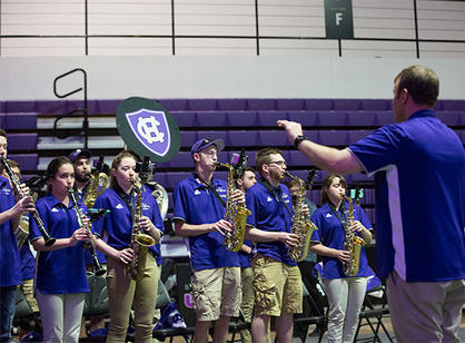 The College's Pep Band brings spirit to the dedication of new the athletic complex.
