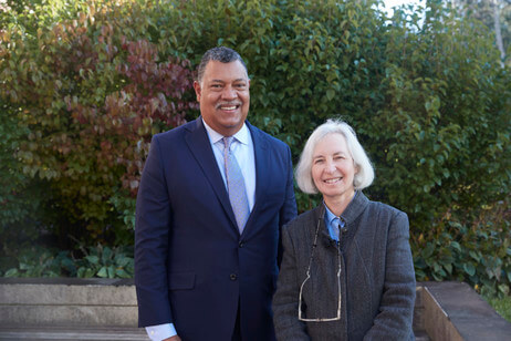 Holy Cross President Vincent Rougeau and former Dean of Harvard Law School Martha Minow. Photo by Michael Quiet