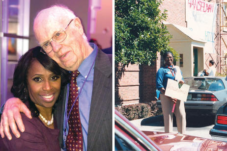 (Left) With her senior thesis adviser B. Eugene McCarthy, professor of English emeritus; (right) the late Ogretta V. McNeil, associate professor of psychology and assistant dean for academic services for students of color