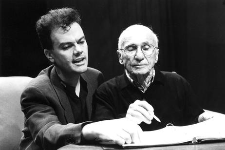 Saint reviewing a script with theatre legend and mentor Arthur Laurents.