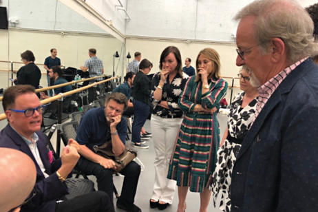 Talking with “West Side Story” director Steven Spielberg and producers during the film’s rehearsal period at Lincoln Center.