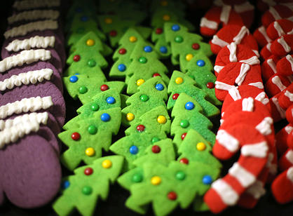 Christmas cookies are decorated and ready to be enjoyed at the annual holiday dinner.
