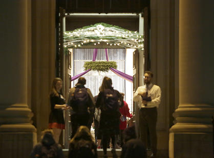 Students enter St. Joseph Memorial Chapel for the Advent Festival of Lessons &amp; Carols.
