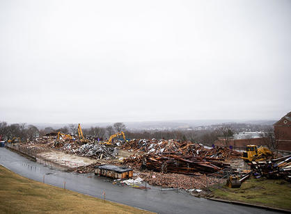 A large pile of construction rubble