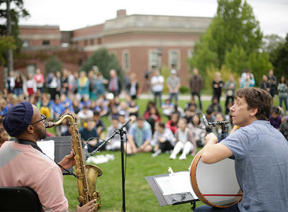 Silkroad artists engage local high schoolers and the Holy Cross community in music at the center of campus.