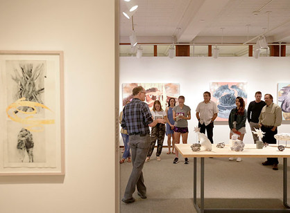 Students gather in the Iris and B. Gerald Cantor Art Gallery
