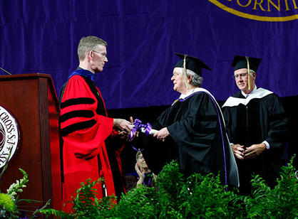 Ellen S. Dunlap, president of the American Antiquarian Society in Worcester, receives an honorary degree of humane letters.