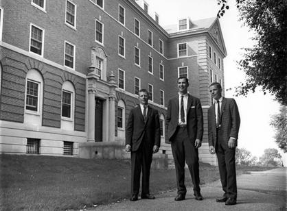 Archival image of students outside of Wheeler Hall.