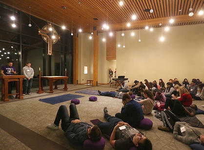 The Thomas P. Joyce ’59 Contemplative Center is a 33,800 square-foot complex featuring a chapel, meeting rooms, dining room, and bedrooms for 60 individuals in a lodge-like atmosphere removed from the regular bustle of campus life. Photo by: Tom Rettig