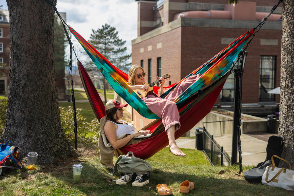 College students on hammocks 