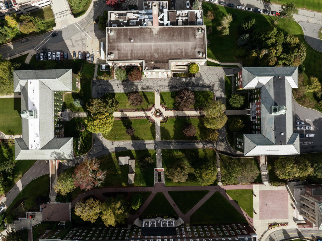 A bird's eye view of a college quad