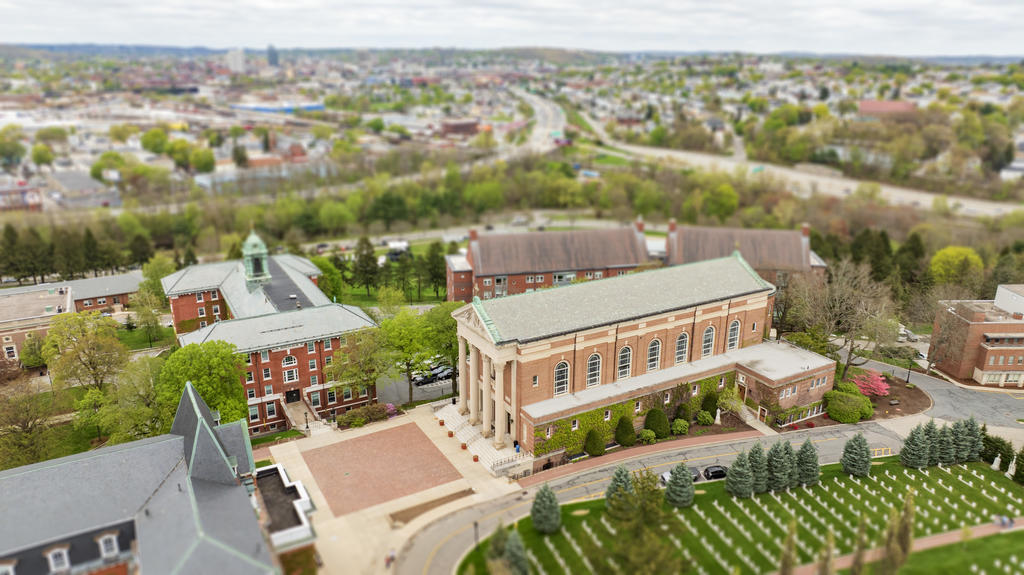 Aerial view of a church