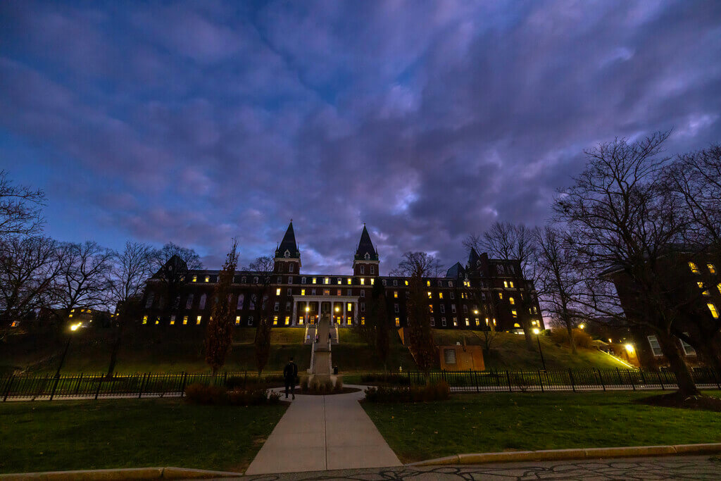 Dark sky over brick building
