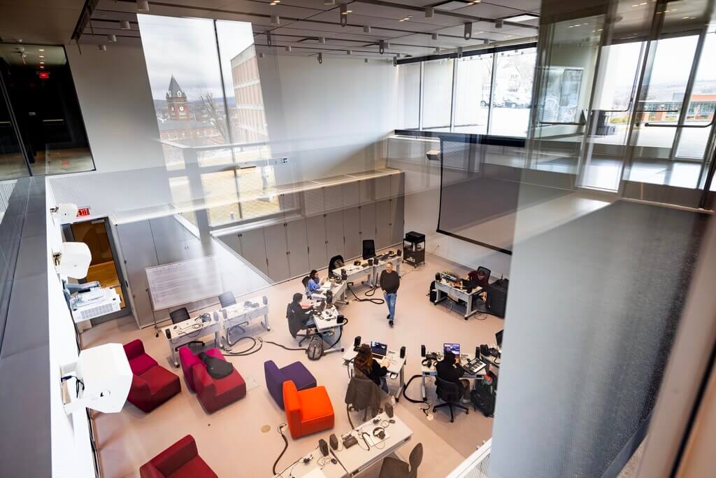 Overhead shot of students at desks in a classroom