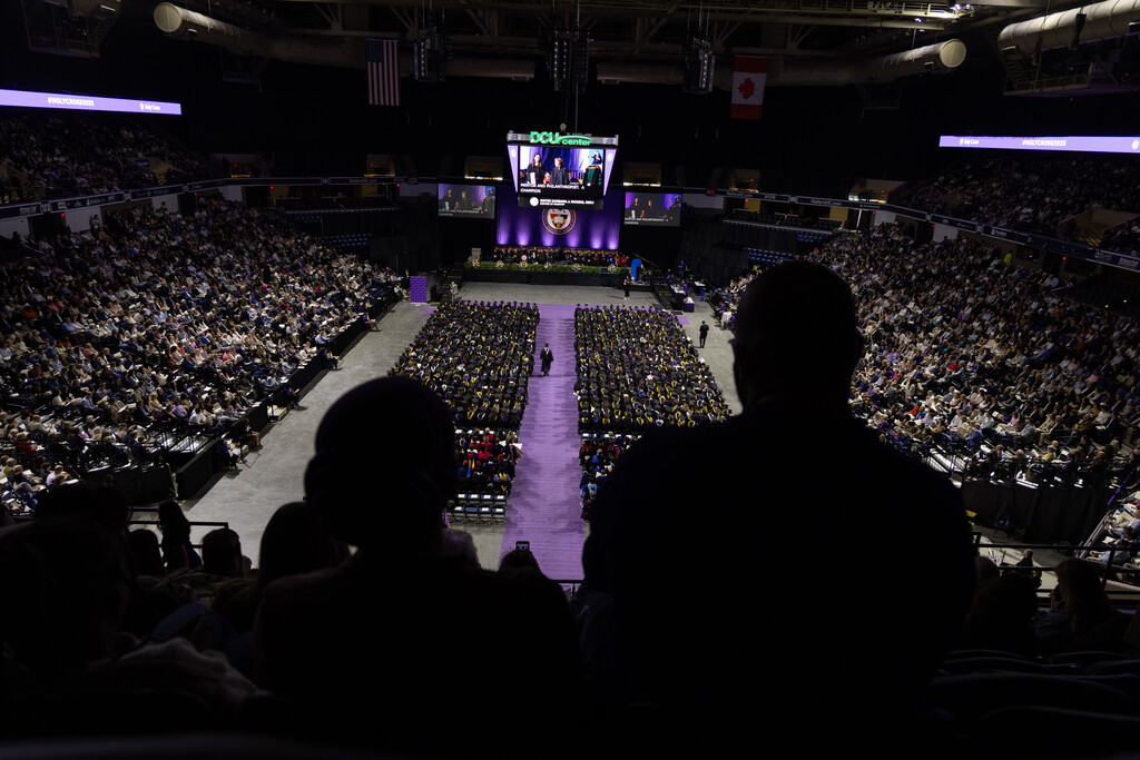 Arial view of Holy Cross 179th Commencement in the DCU Center, Worcester, Massachusetts