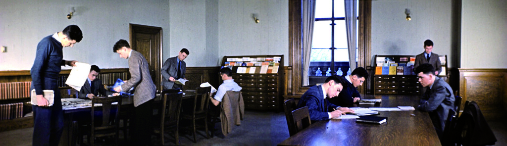 Old photo of students studying
