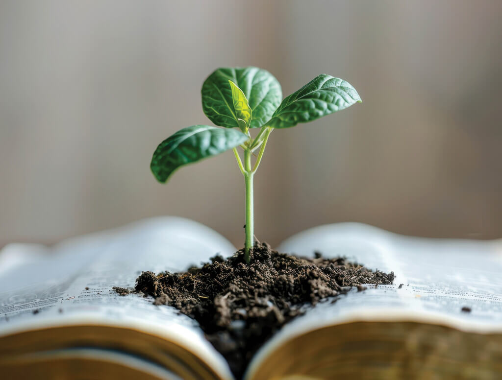 Plant sprouting out of an open book