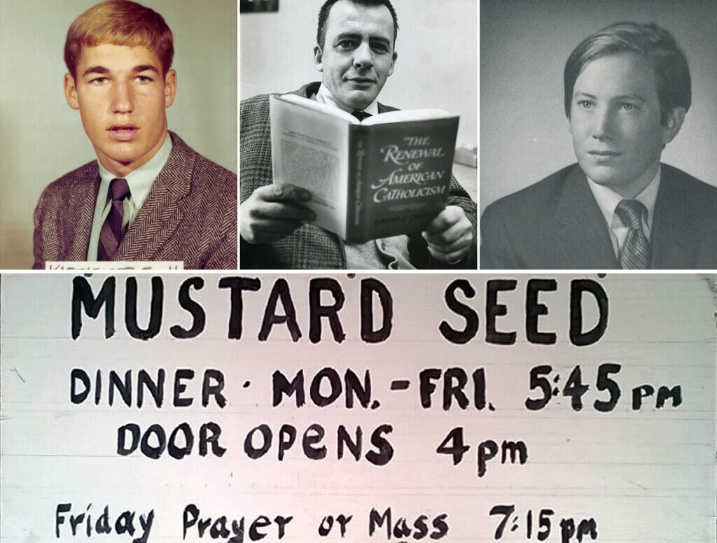 Collage of photos of Frank Kartheiser, David J. O'Brien, Shawn Donovan, Mustard Seed sign