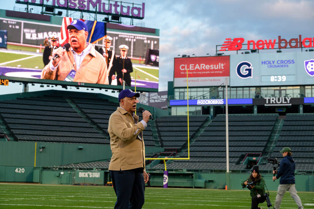 Vincent Rougeau on the field at Fenway Park