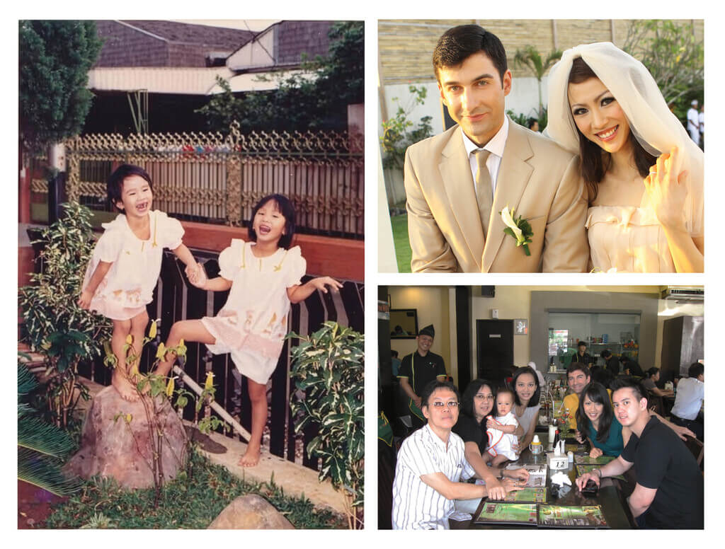 Collage of photos of Flo Anggoro with family